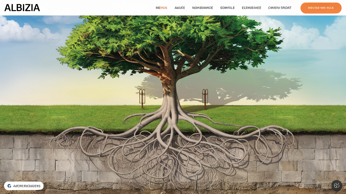 Illustration humoristique d'un albizia planté à bonne distance d'une maison.