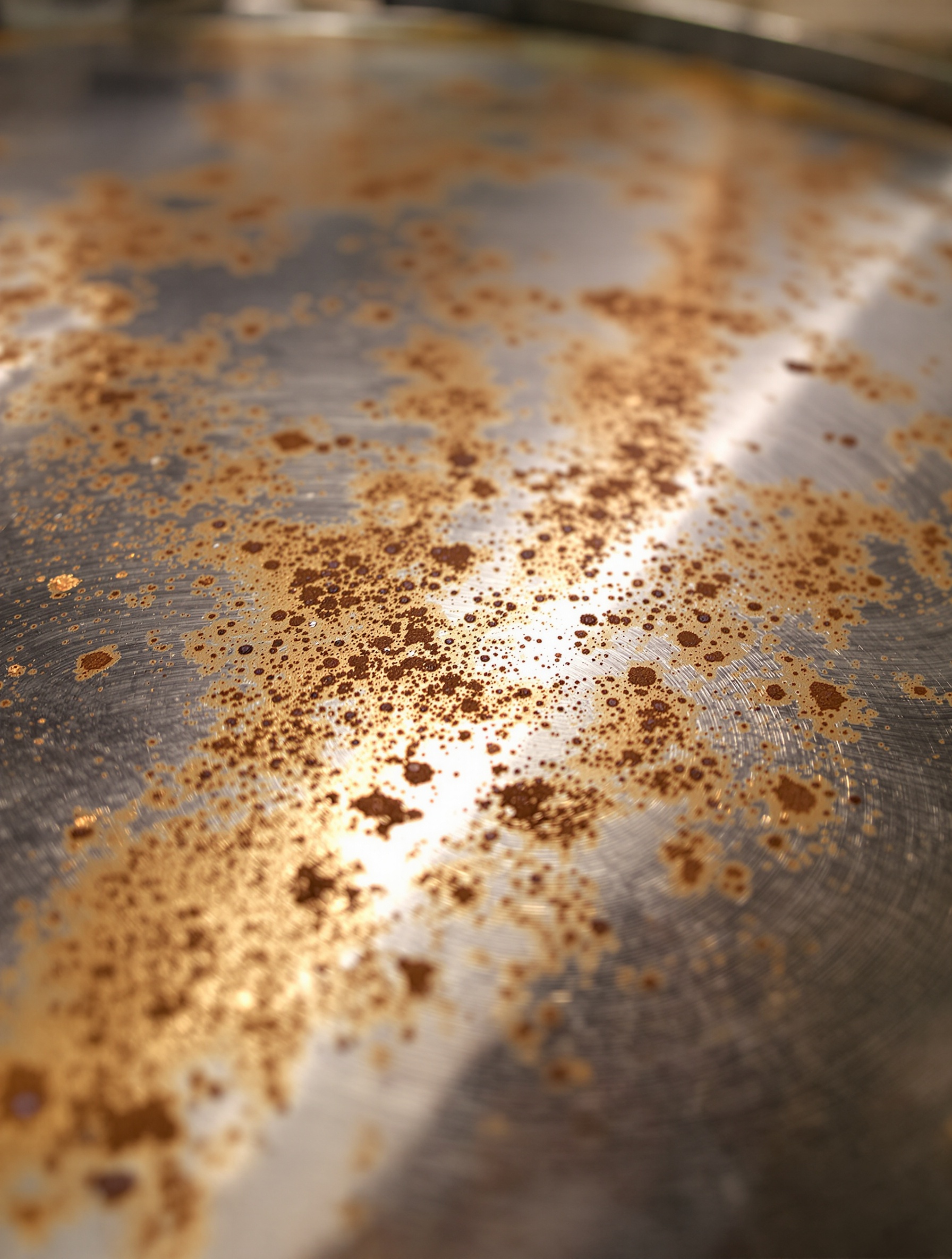 Zoom sur des points de corrosion sur inox piqué