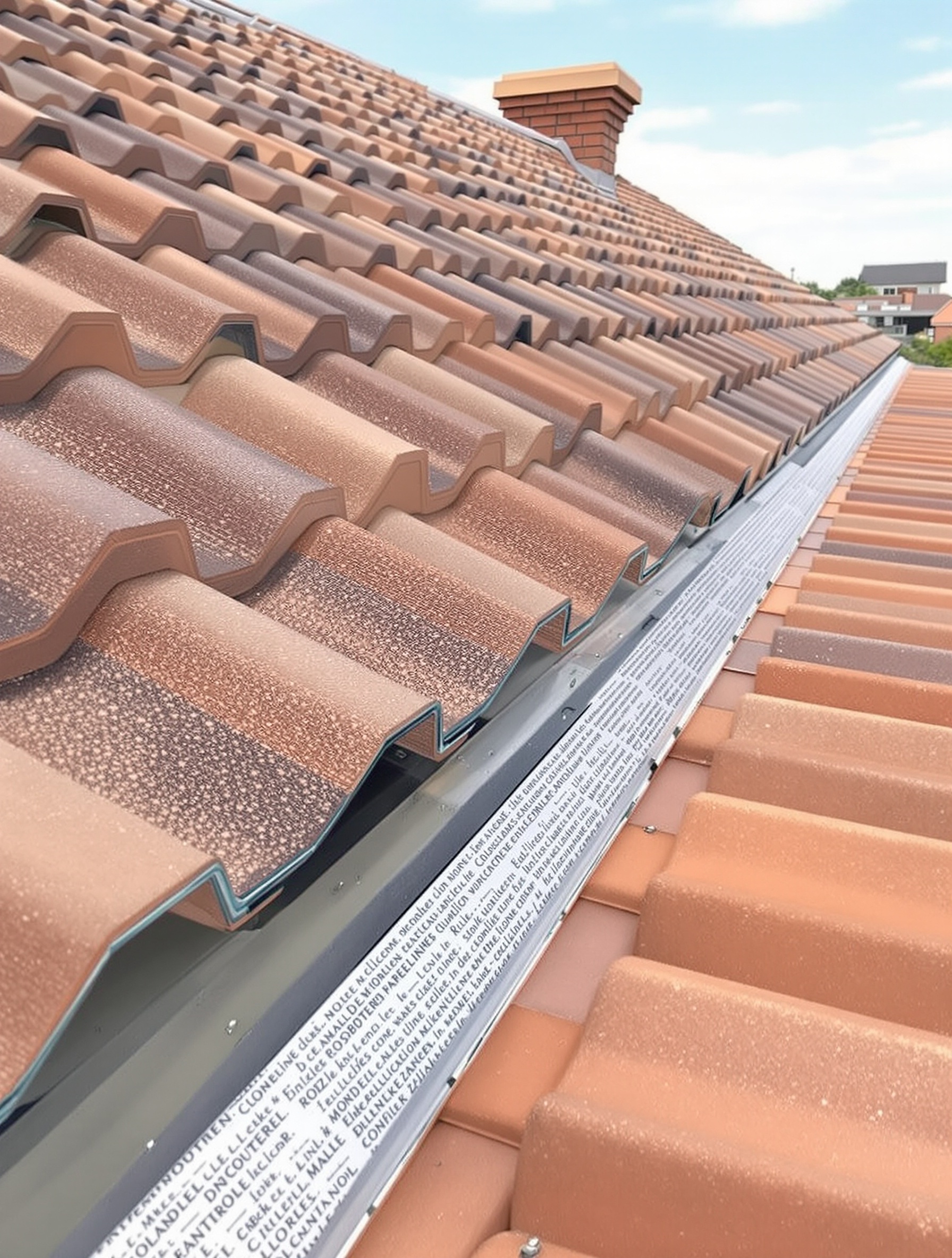 Installation d'un closoir de faîtage monopente à sec sur une toiture, avec des fixations visibles et une bande d'étanchéité.