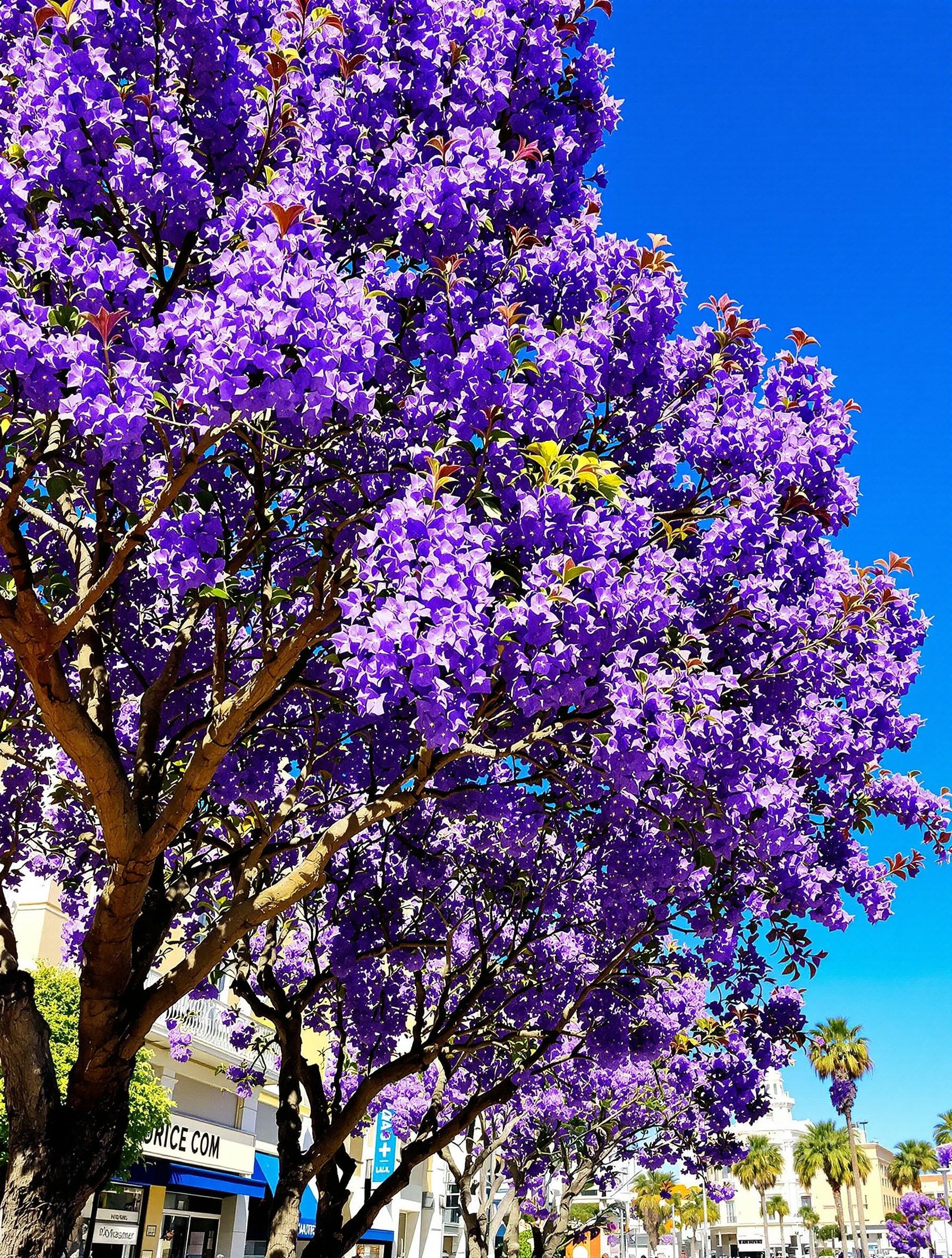 Jacaranda en floraison bleue sur la Promenade des Anglais