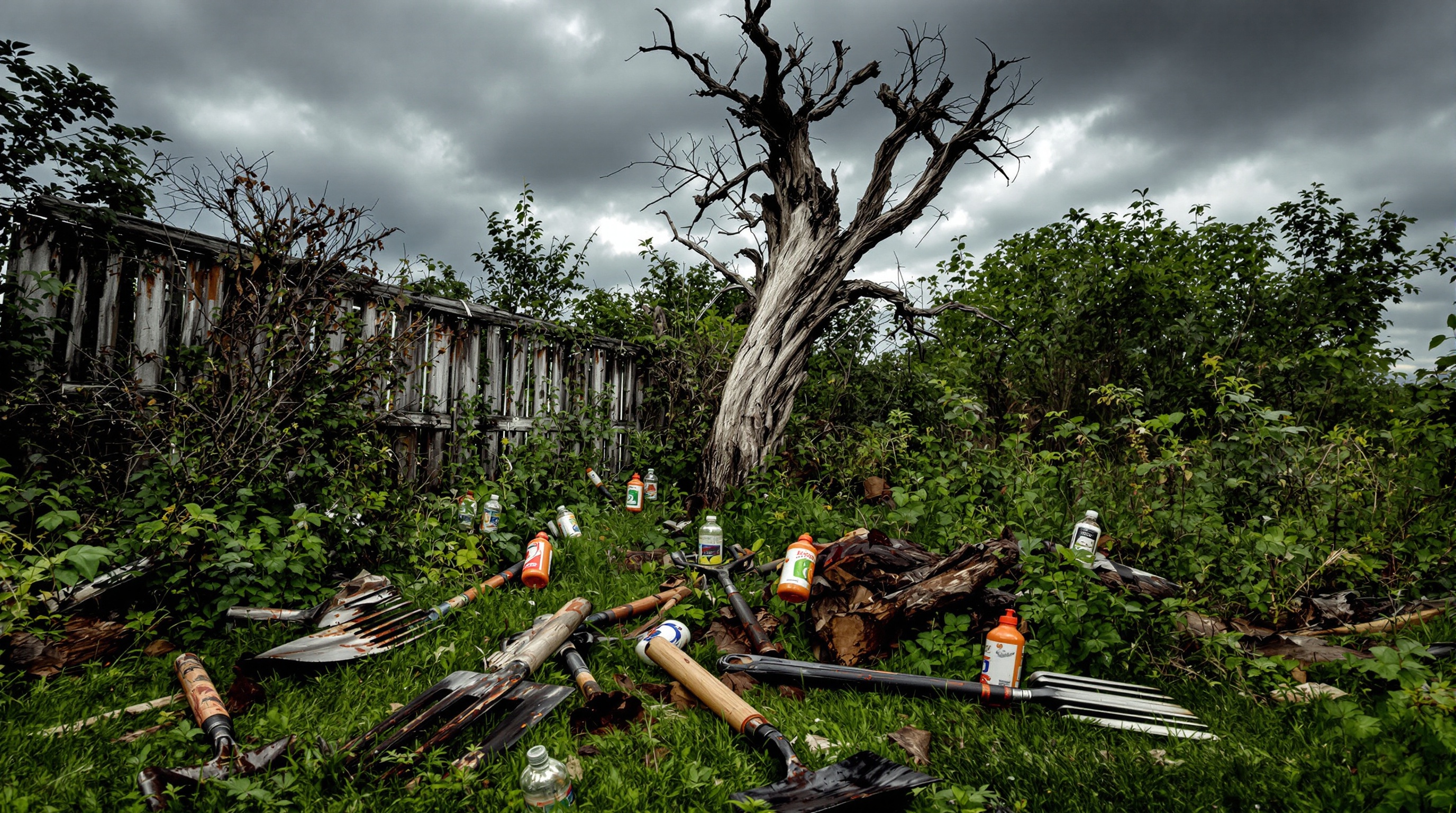 Jardin bazar après destruction d’arbre à l’acide