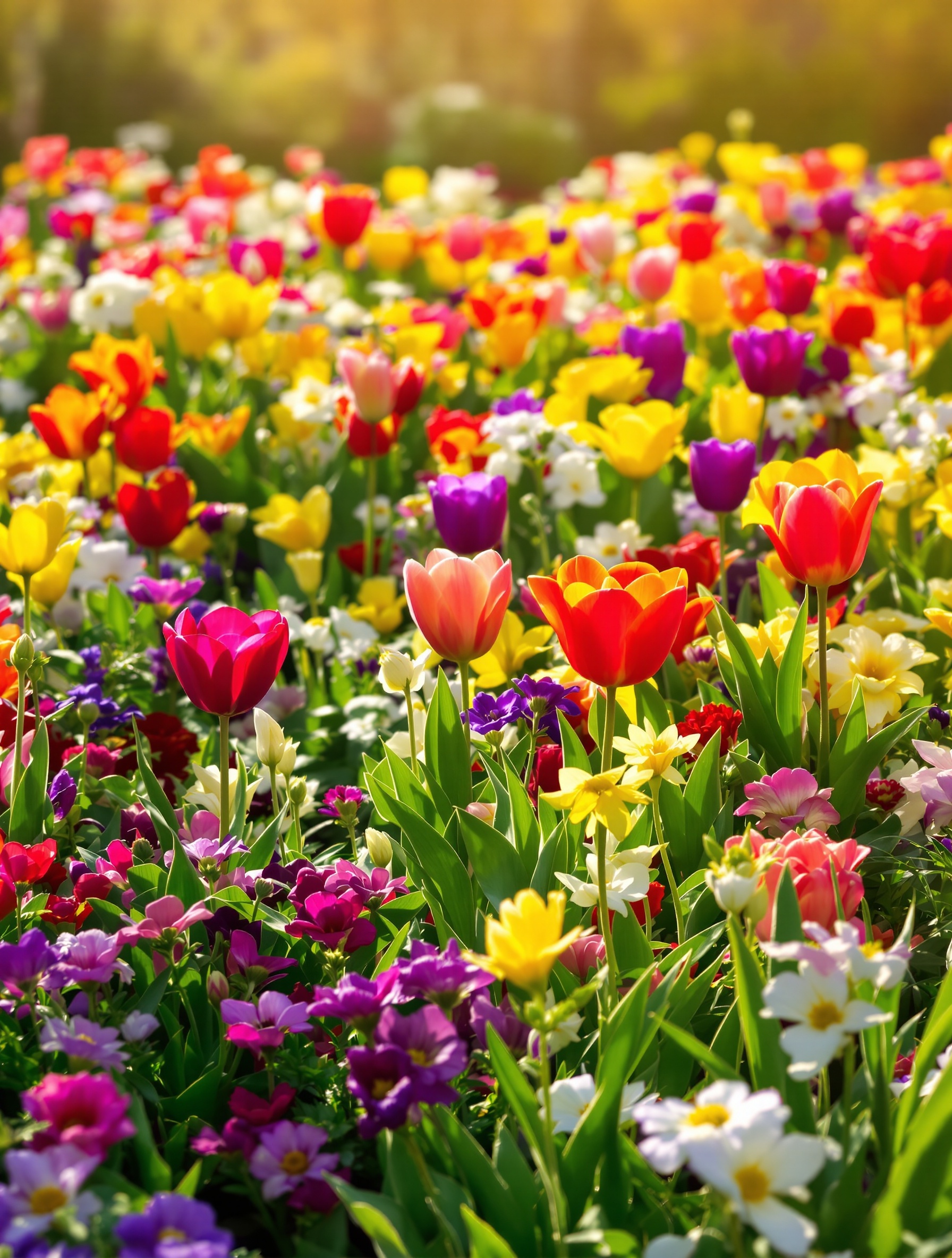 Jardin printanier aux couleurs vives et luxuriantes avec flou en arrière-plan