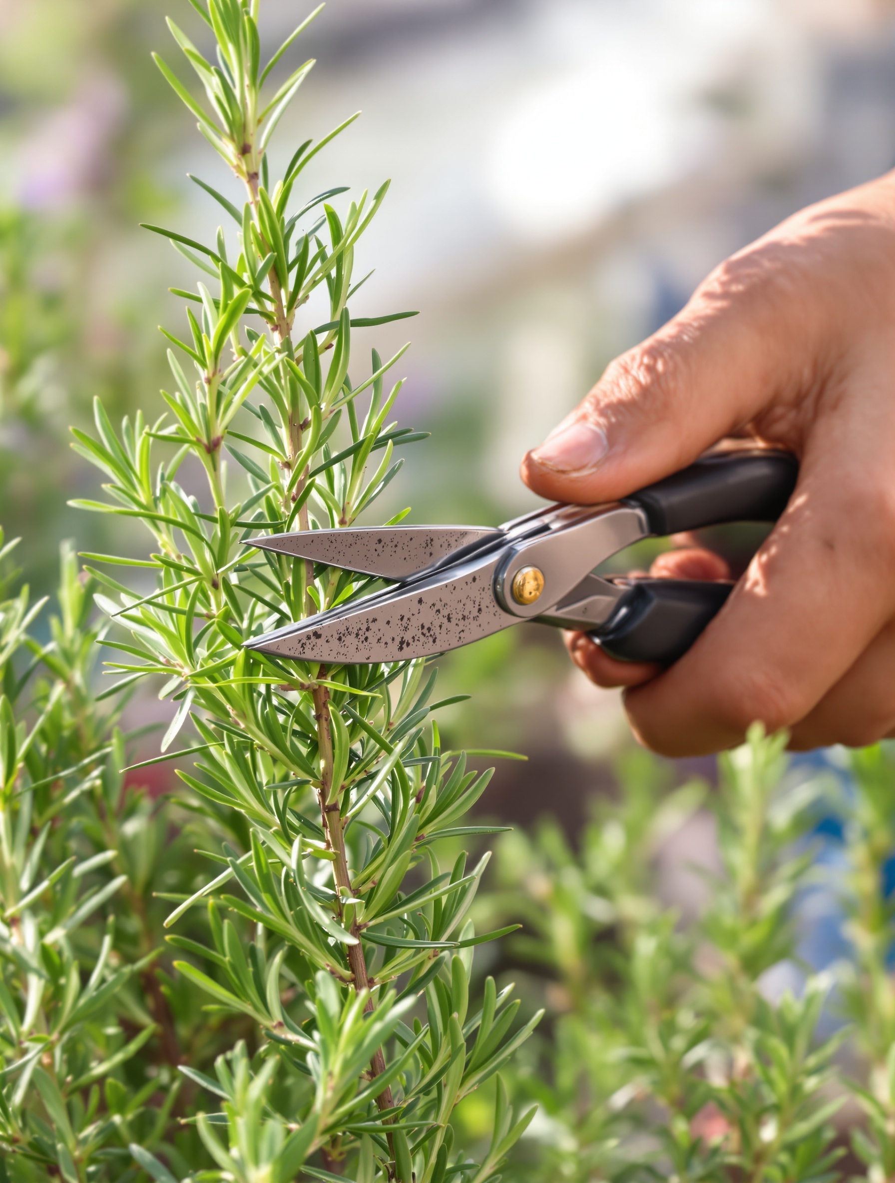 un jardinier coupe un romarin en pleine forme au printemps