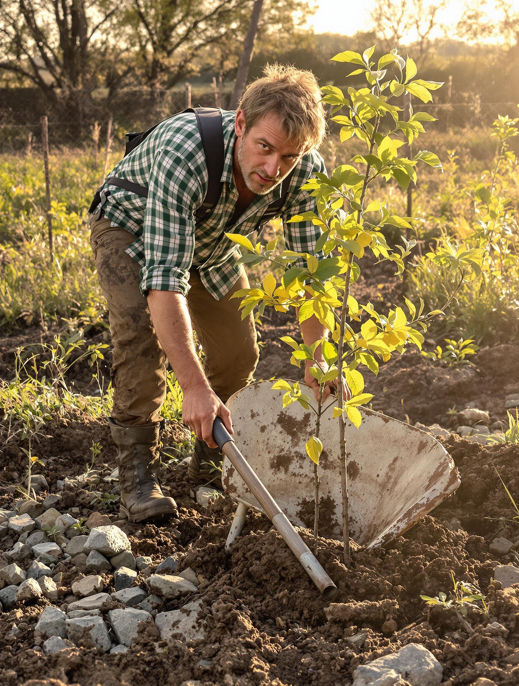 Plantation d’un prunier jaune dans un jardin rustique