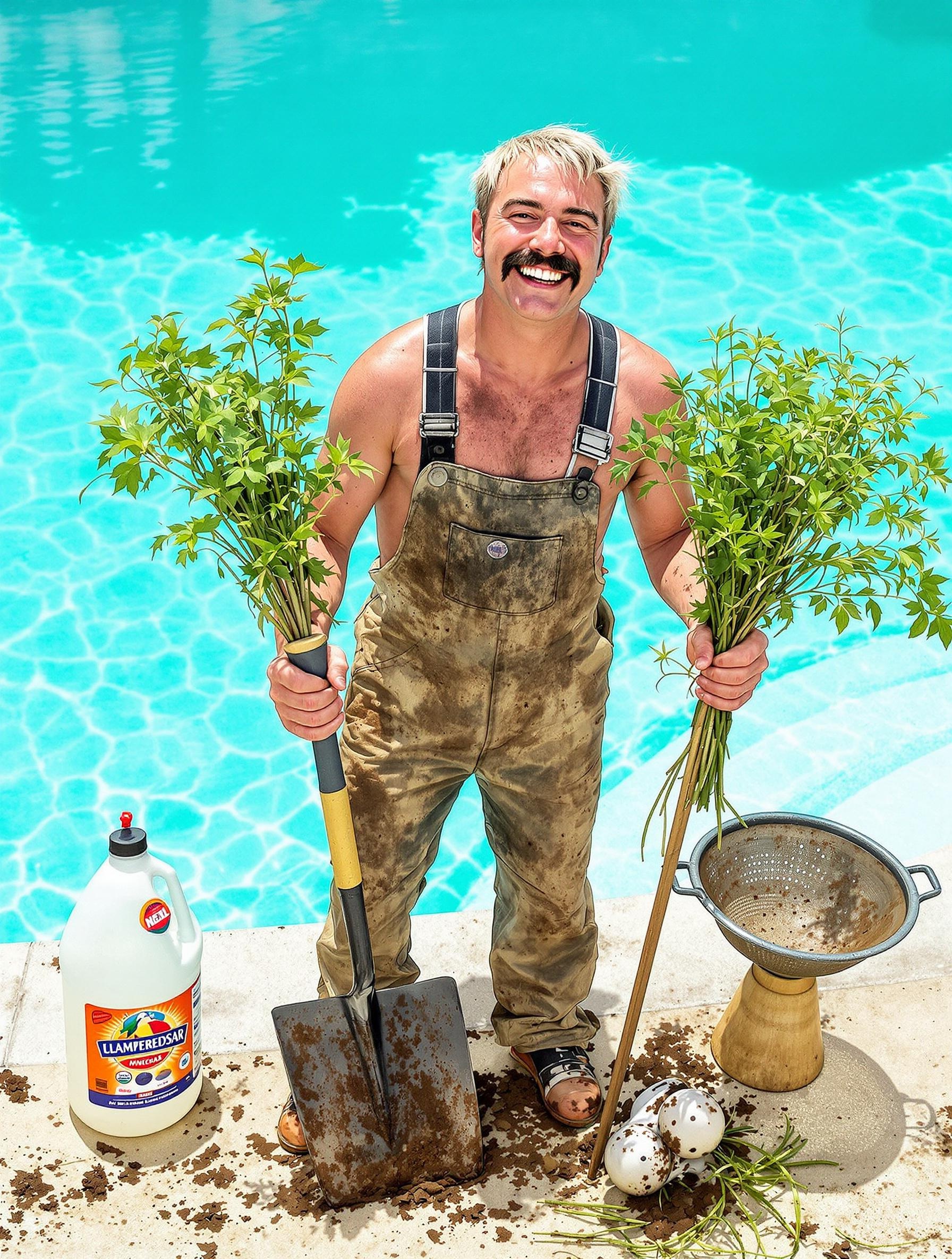 Jardinier utilisant des orties pour piscine