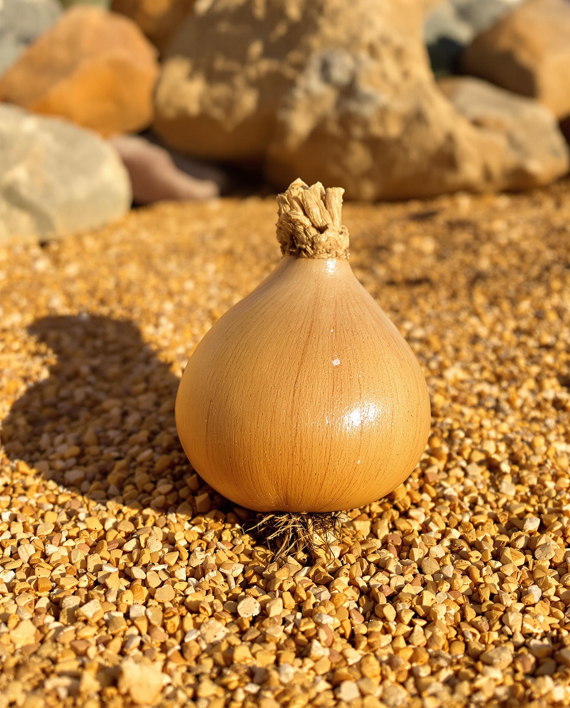 Bulbe charnu d’Ornithogalum dubium prêt à être planté dans un sol sableux