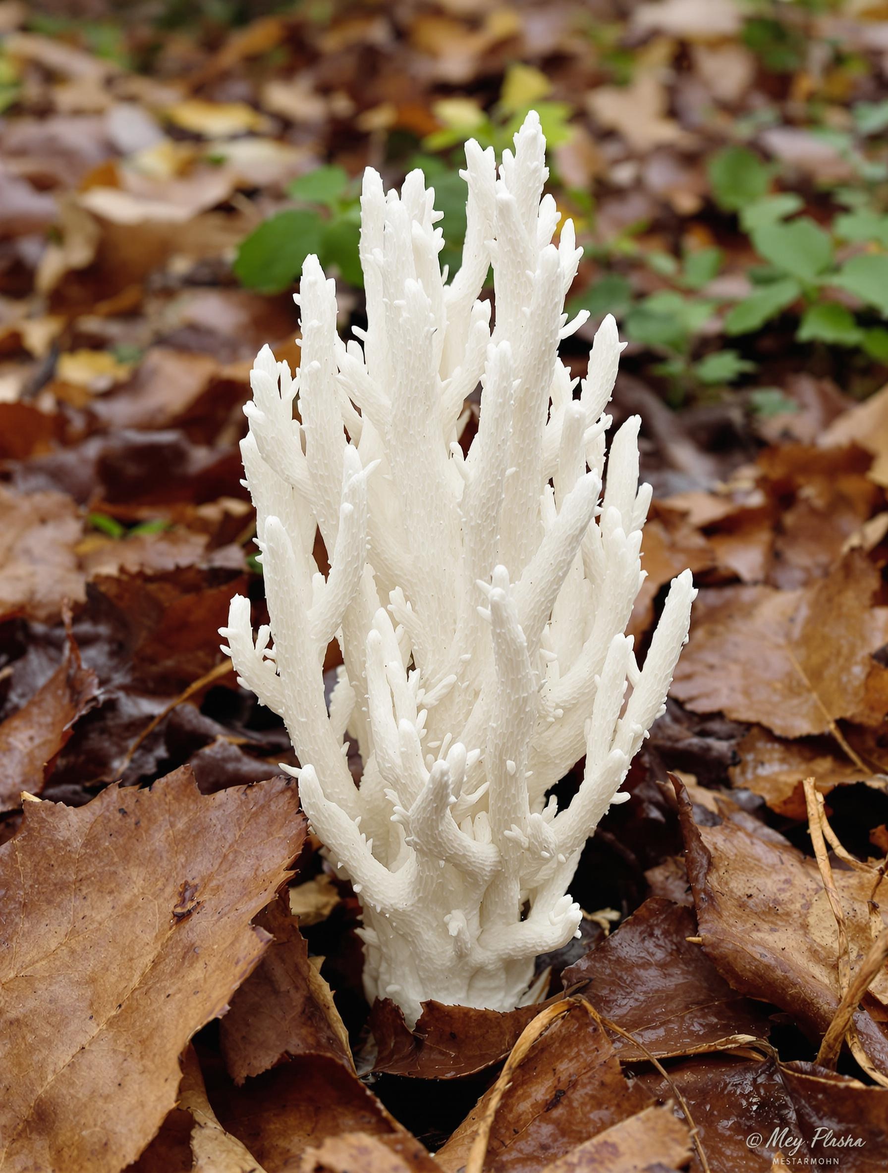 Clavulina cristata, gros plan sur ses crêtes blanches dans un sous-bois
