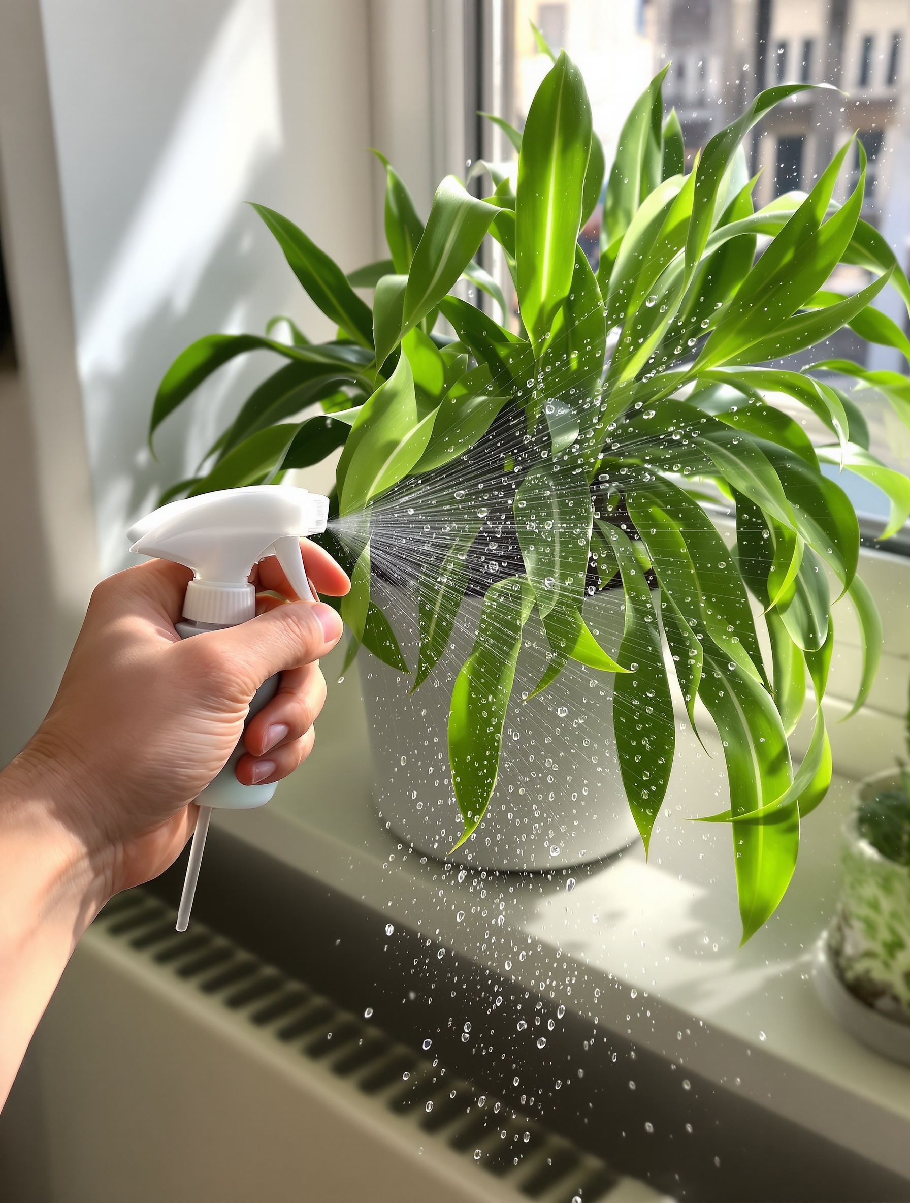 Brumisation d'un Chlorophytum moderne