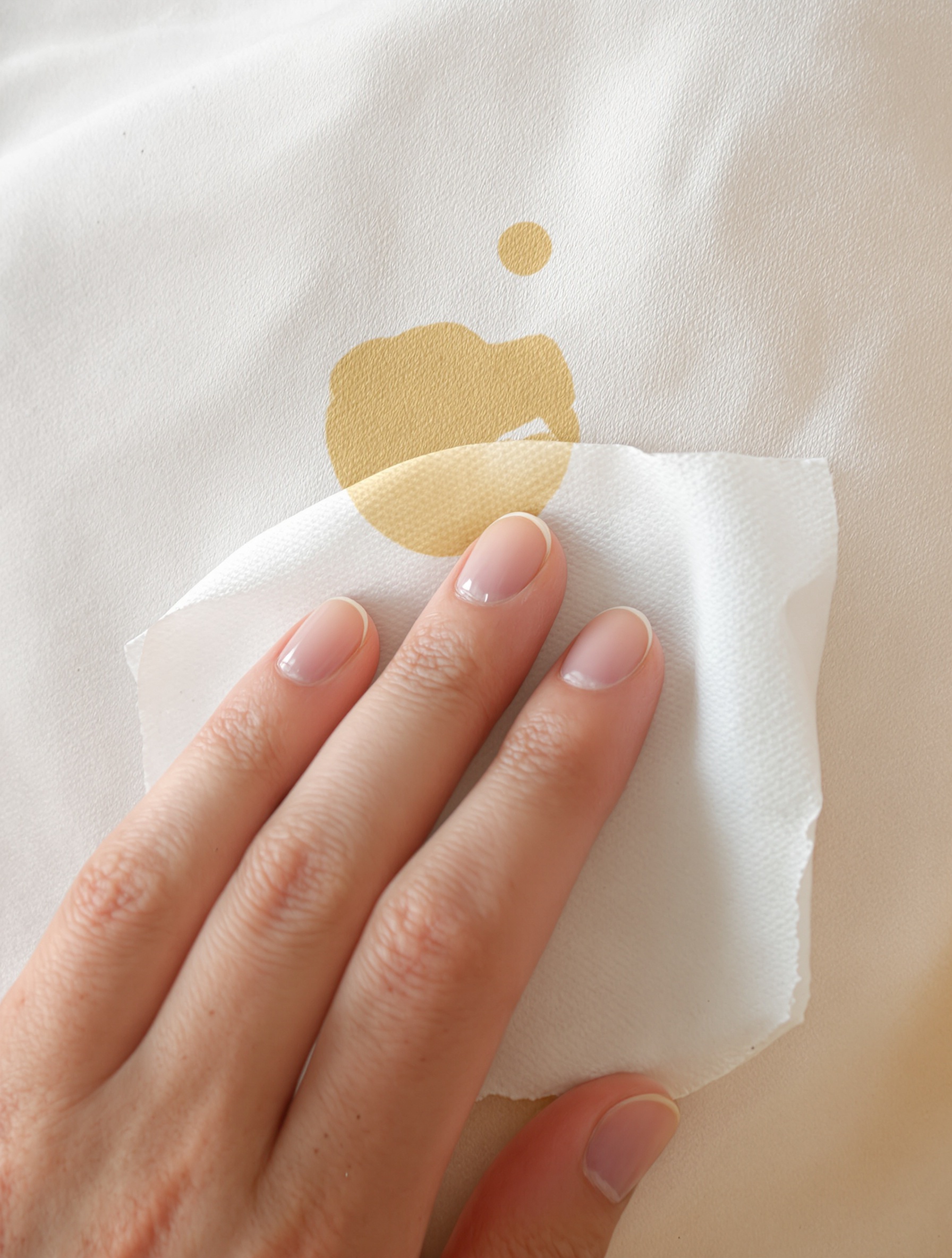 Tapoter délicatement une tache d'huile fraîche avec un papier absorbant