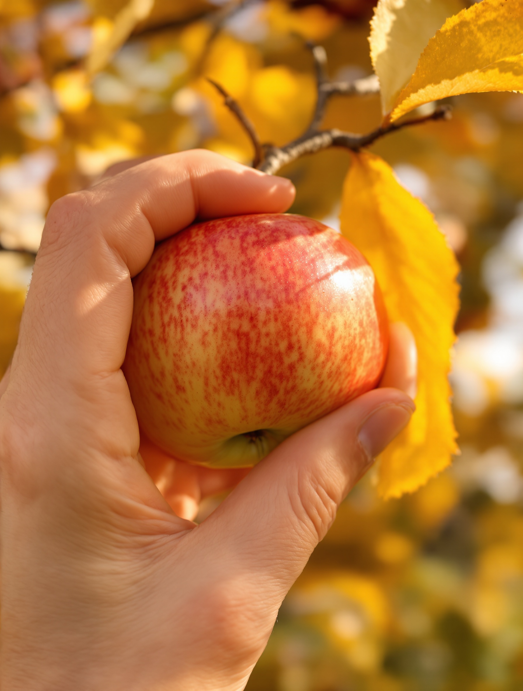 Geste de torsion pour cueillir une pomme en automne