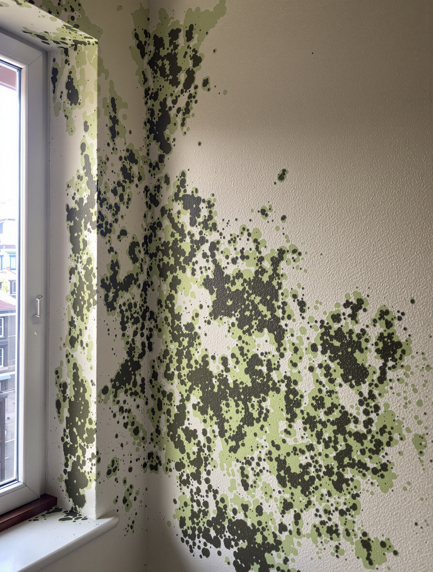 Taches de moisissure sur mur intérieur, signe de taux d'humidité élevé