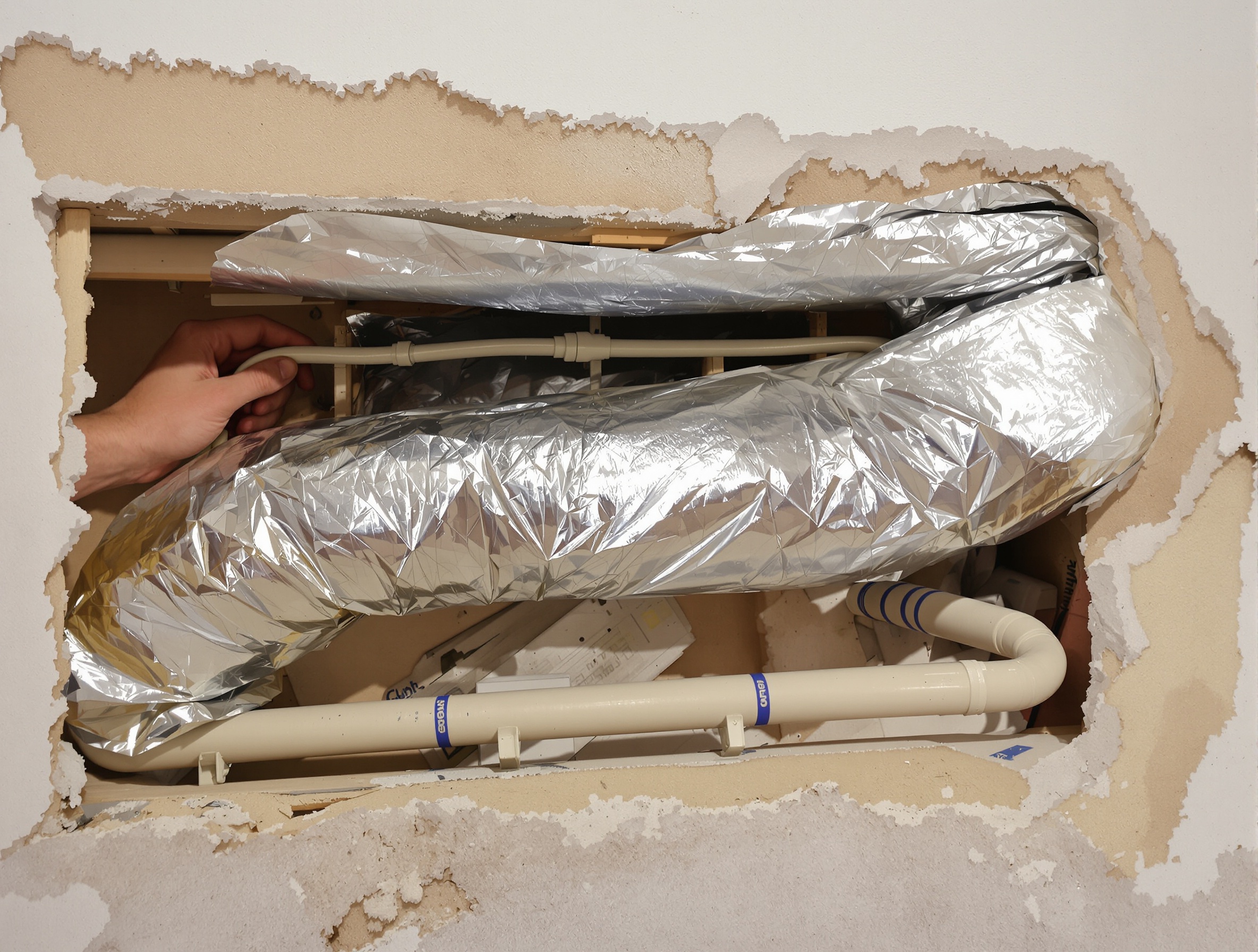 Tuyau chauffage encastré avec isolant mince, accès compliqué