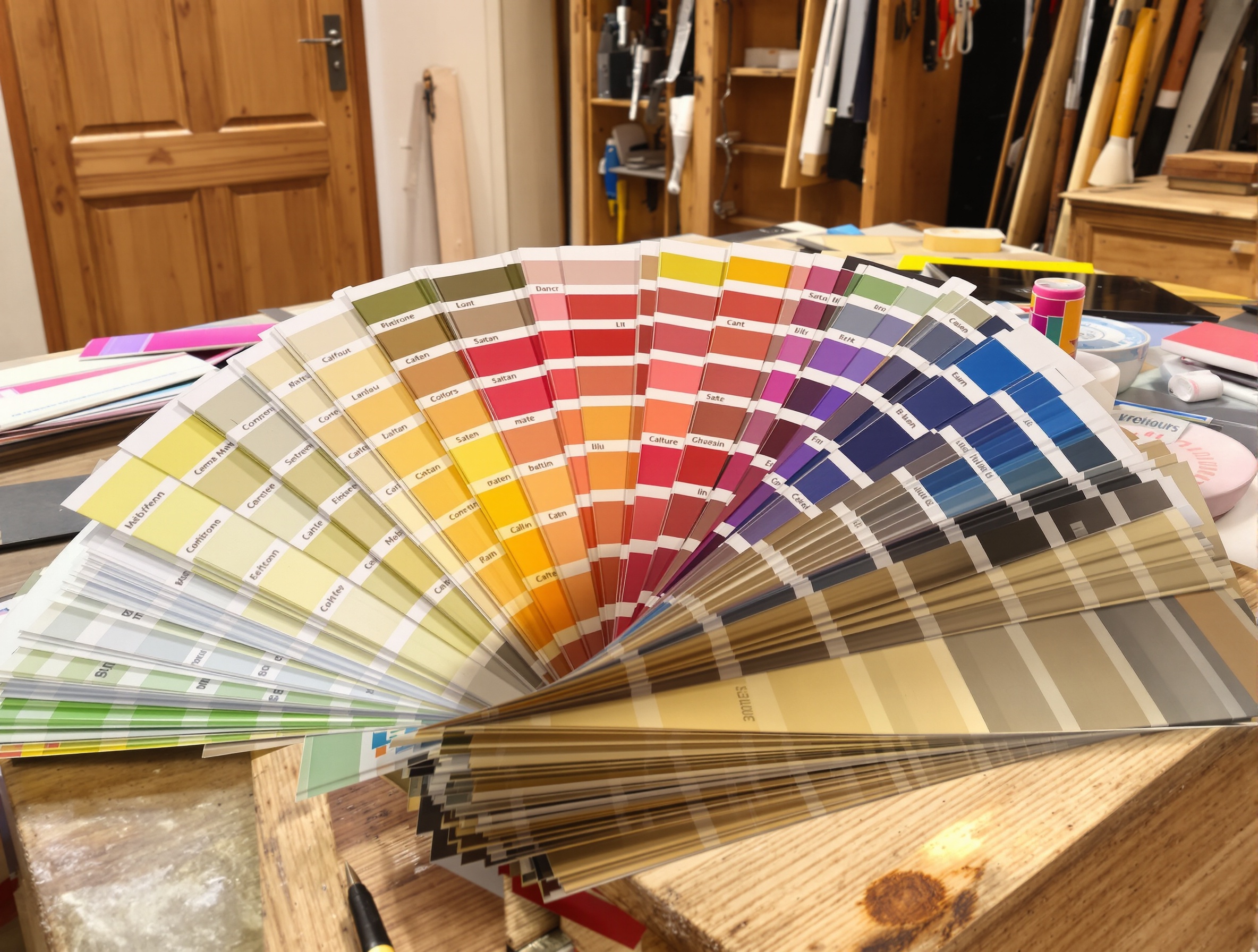 Un nuancier de couleurs de peinture pour boiseries intérieures, montrant différentes teintes pour aider à la décision finale.