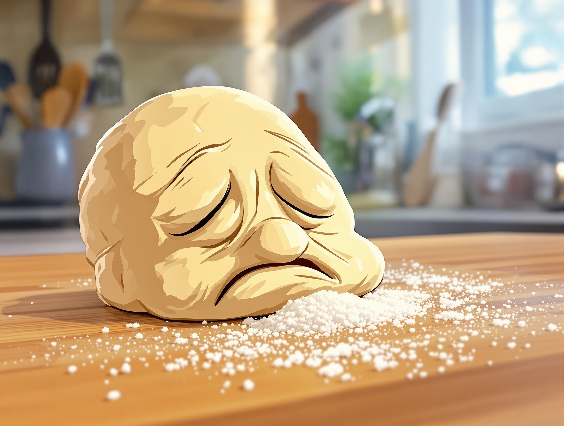 Pâte à sel non cuite affaissée tristement cartoon
