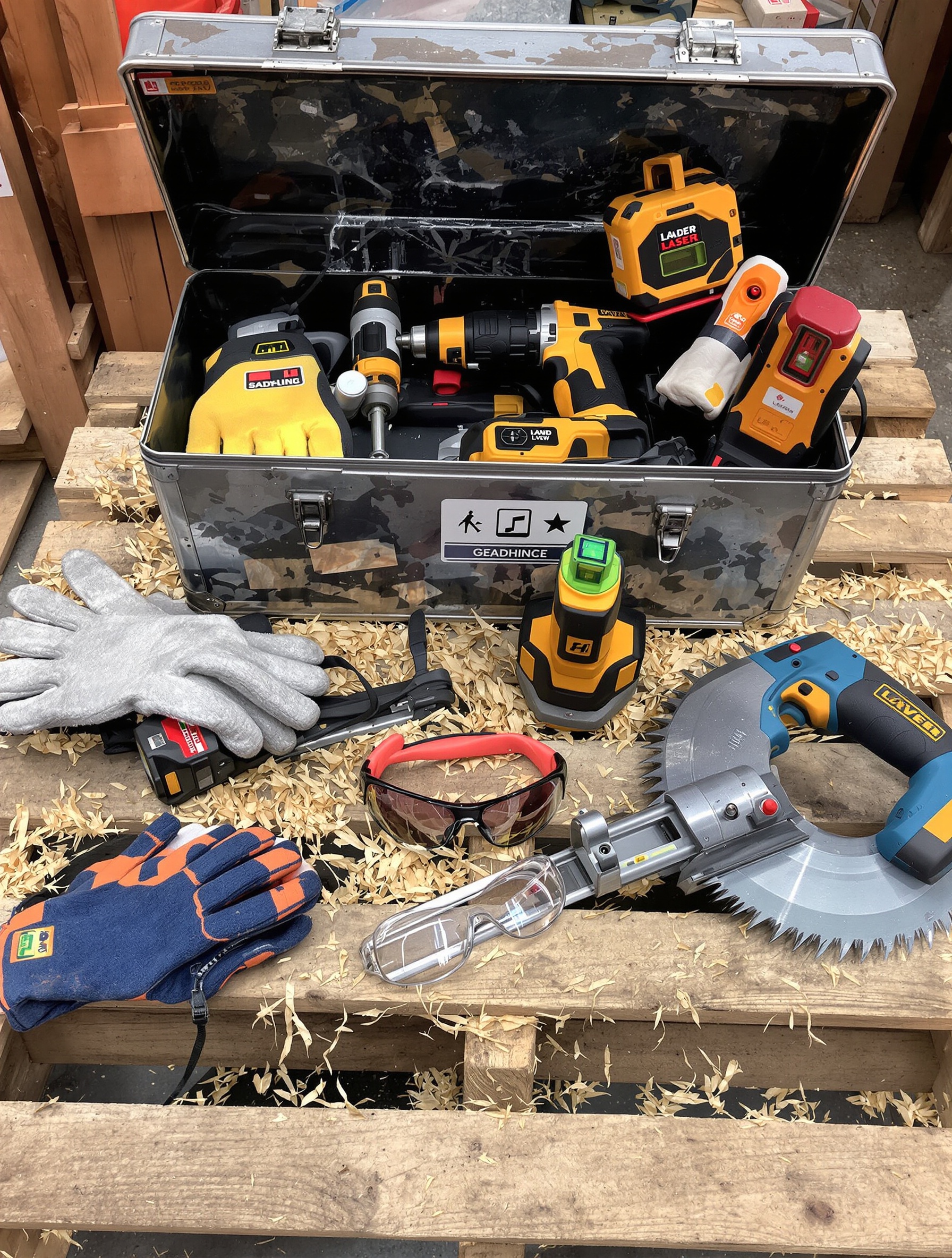 Un assortiment d'outils d'artisan, certains bien rangés, d'autres semblant sortir d'un 'bazar végétal', prêts pour la pose de panneaux sandwich.