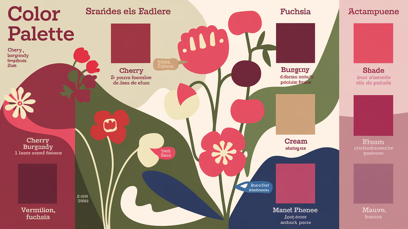 Palette artistique de rouges et associations sur fond tableau de jardinier moderne
