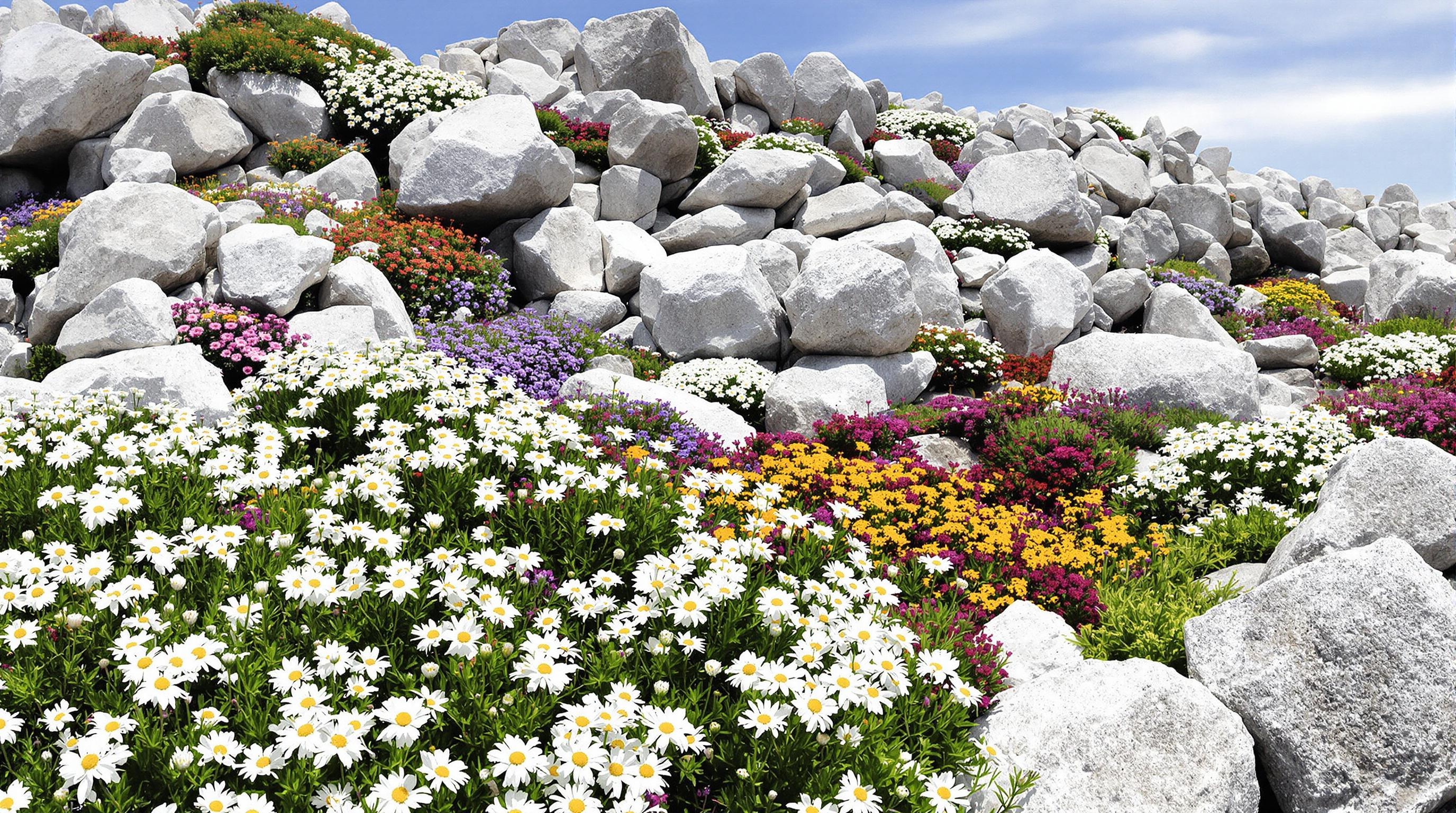 Rocaille surélevée avec blocs calcaires et Edelweiss