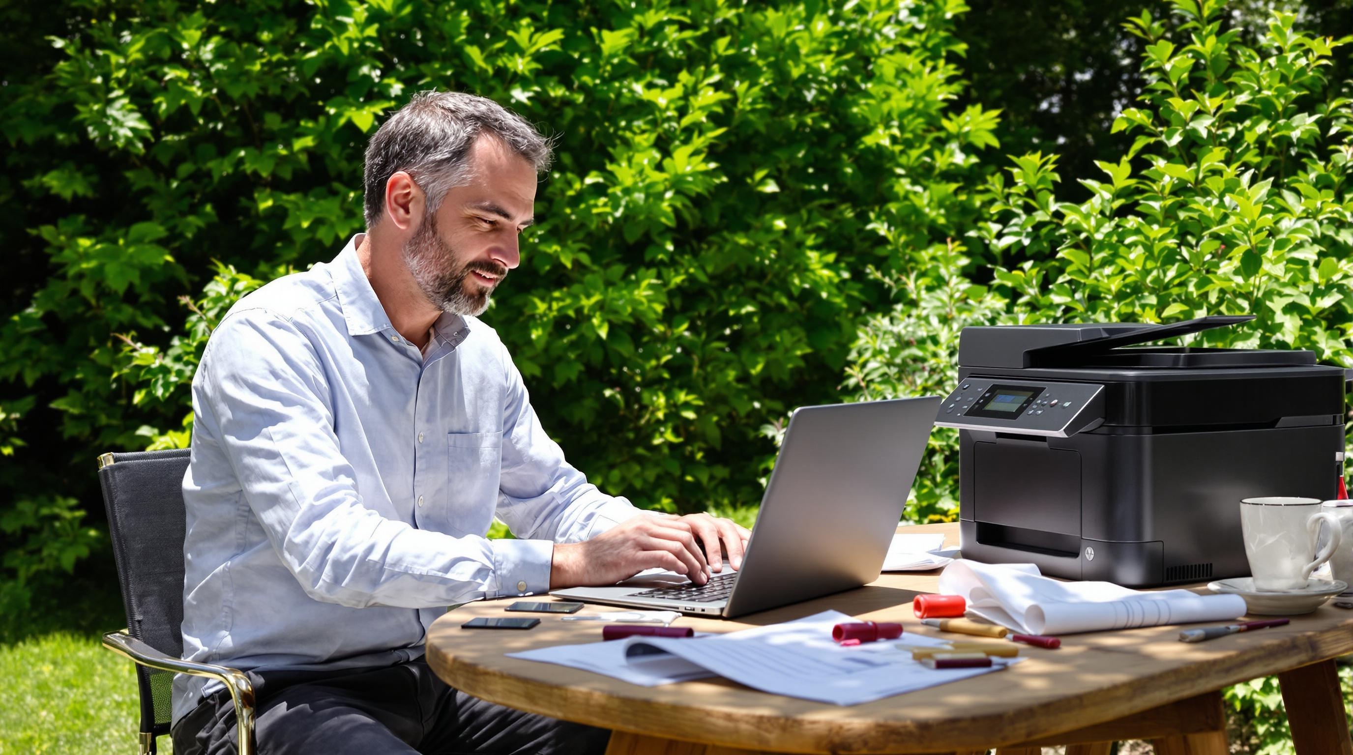 Paysagiste utilisant un ordinateur pour devis numériques