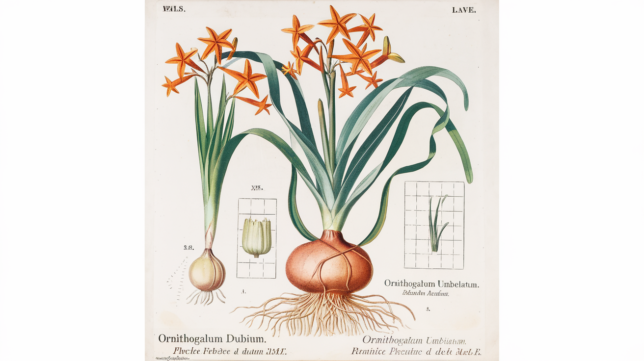 Planche botanique comparant Ornithogalum dubium et ses cousins