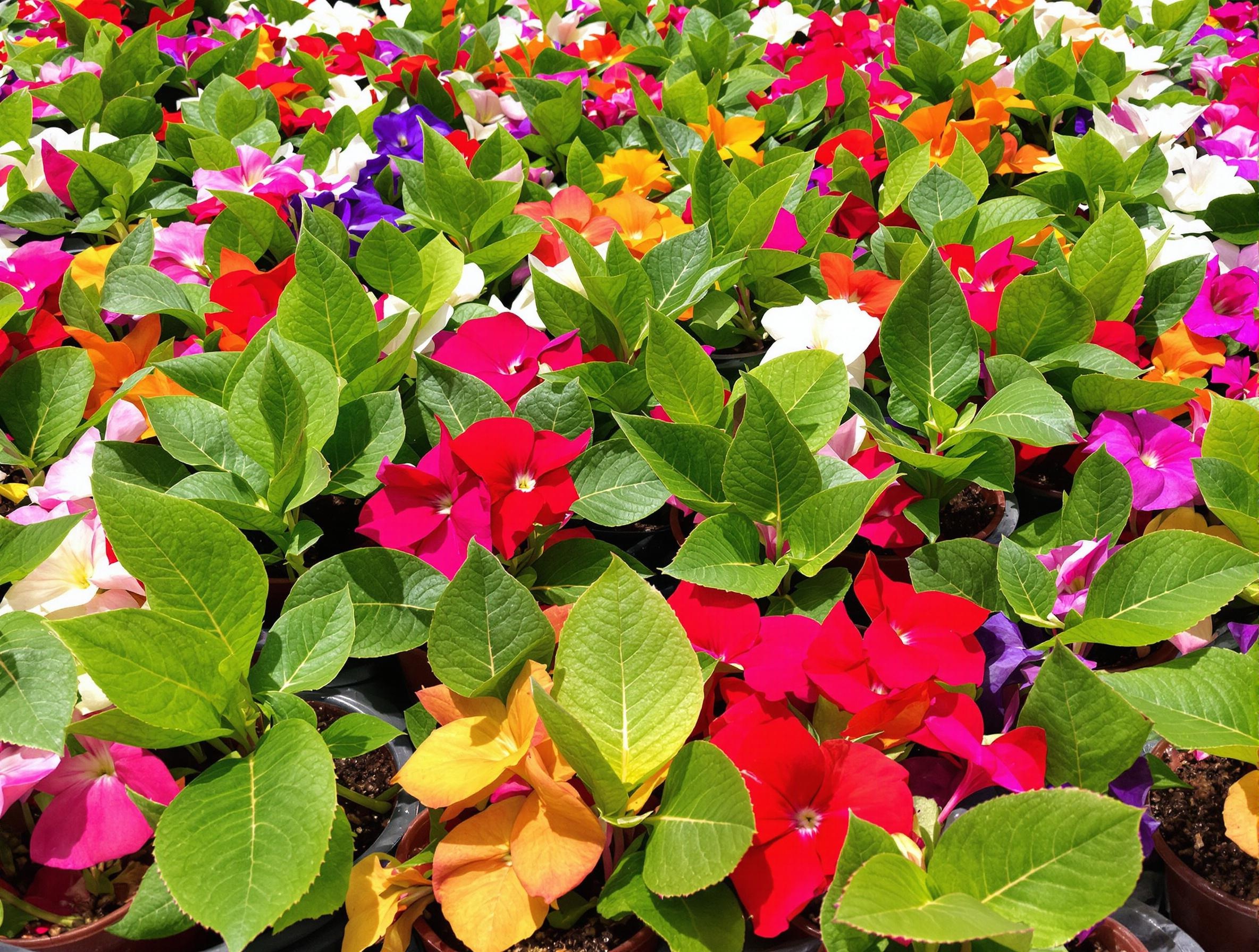 Plateau de jeunes plants d'Impatiens de Nouvelle-Guinée prêts pour la plantation au printemps