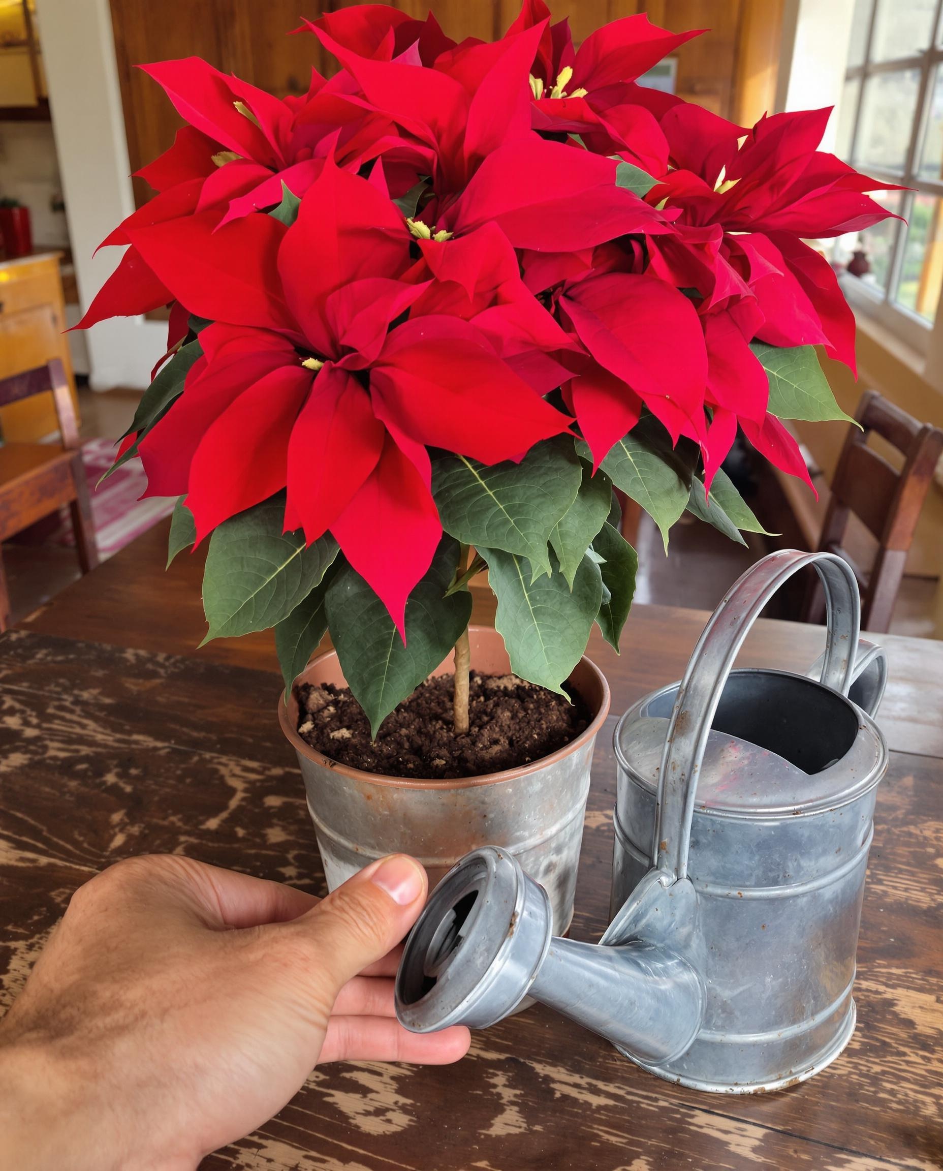 poinsettia pot doigt arrosoir humour