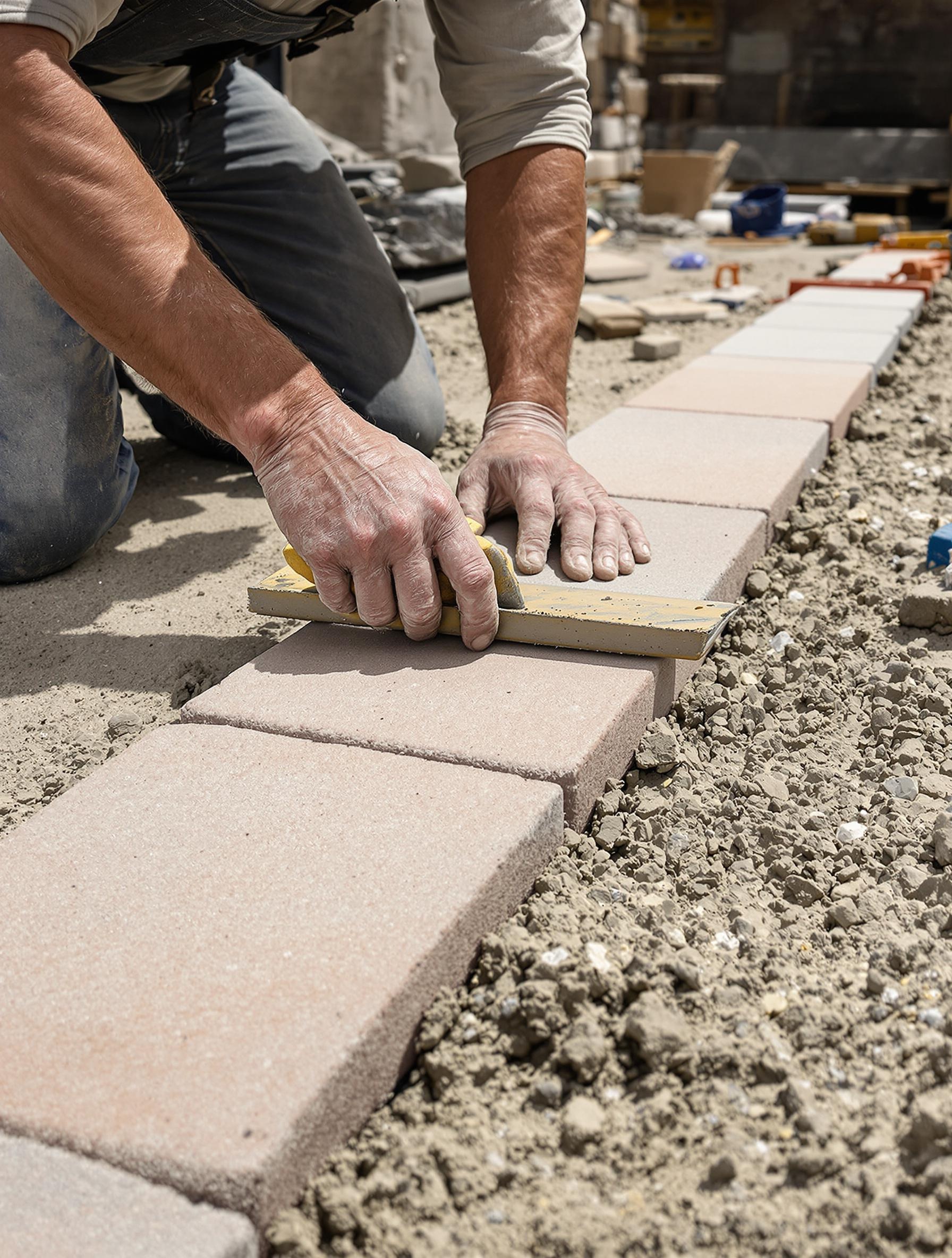 Pose pavés mortier maigre chantier