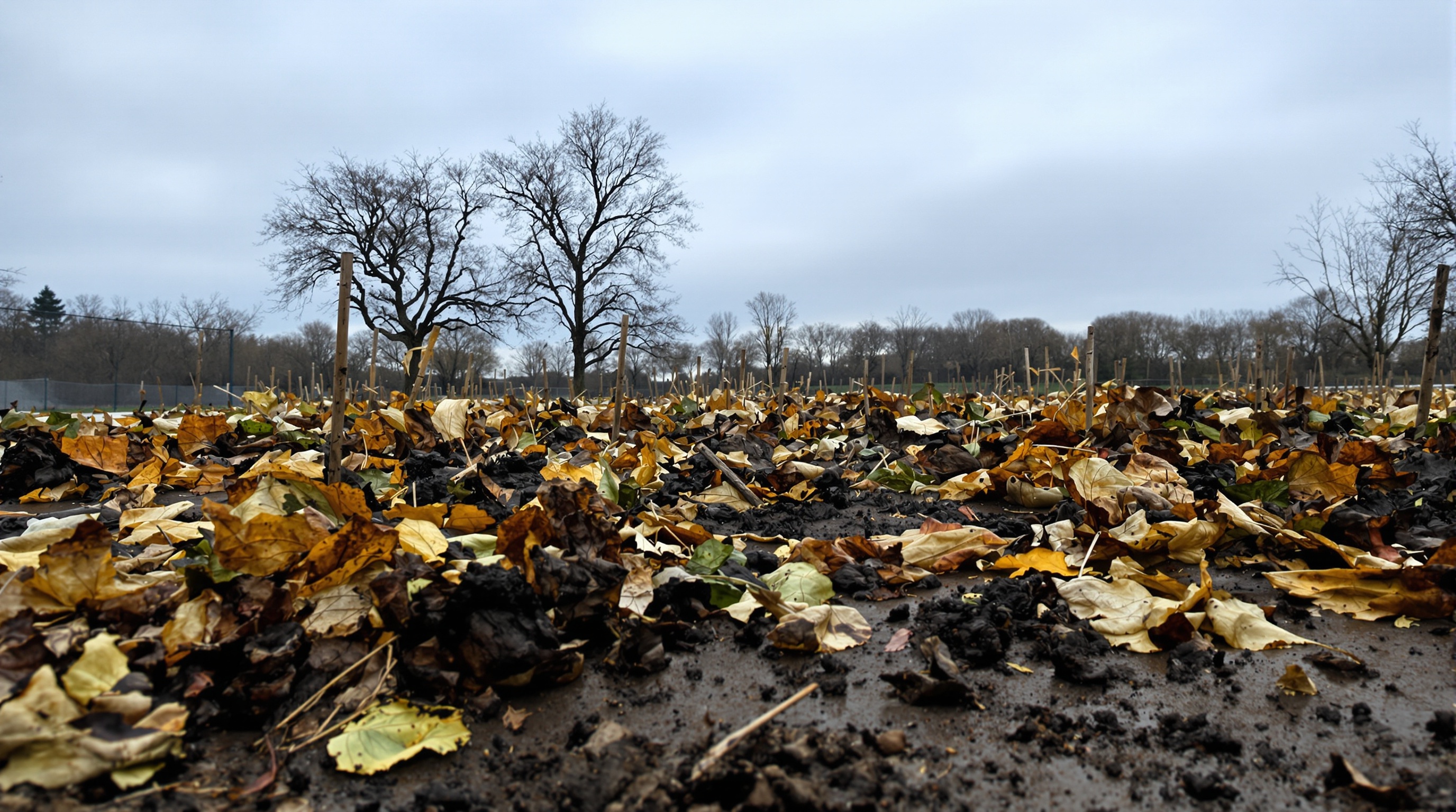 Potager en mauvais état à la fin de l'automne, légumes flétris