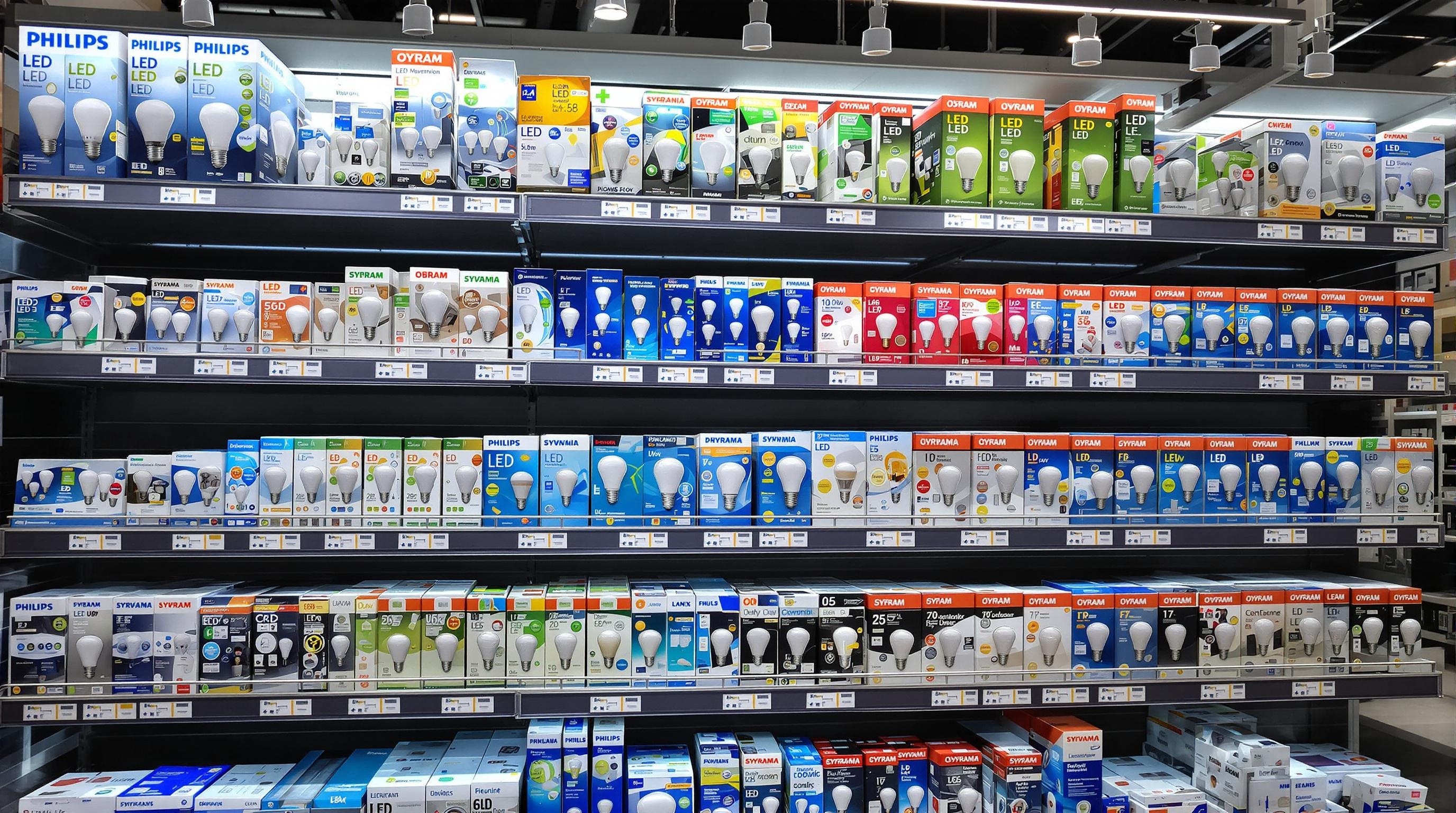 Rack d'ampoules LED de qualité dans un magasin spécialisé