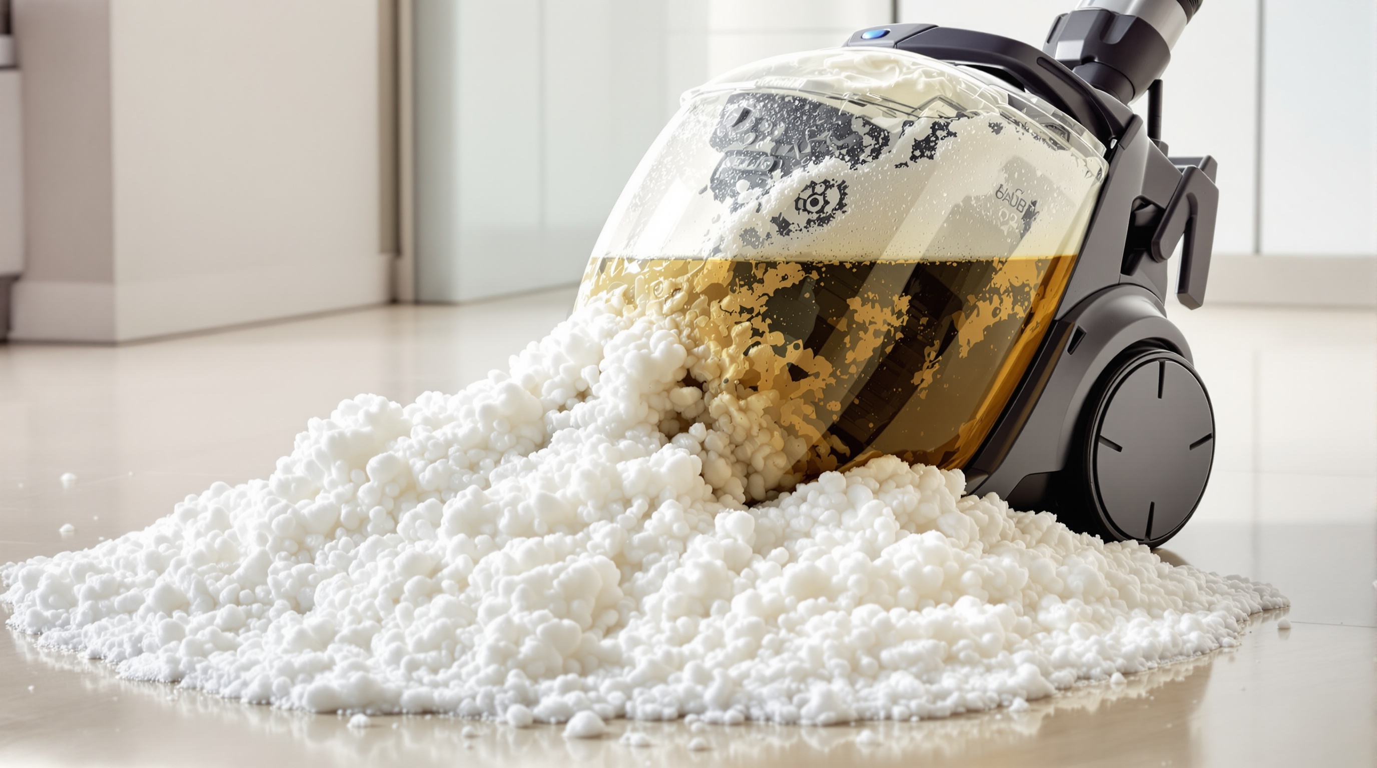 Réservoir d'aspirateur laveur débordant de mousse – panne moteur