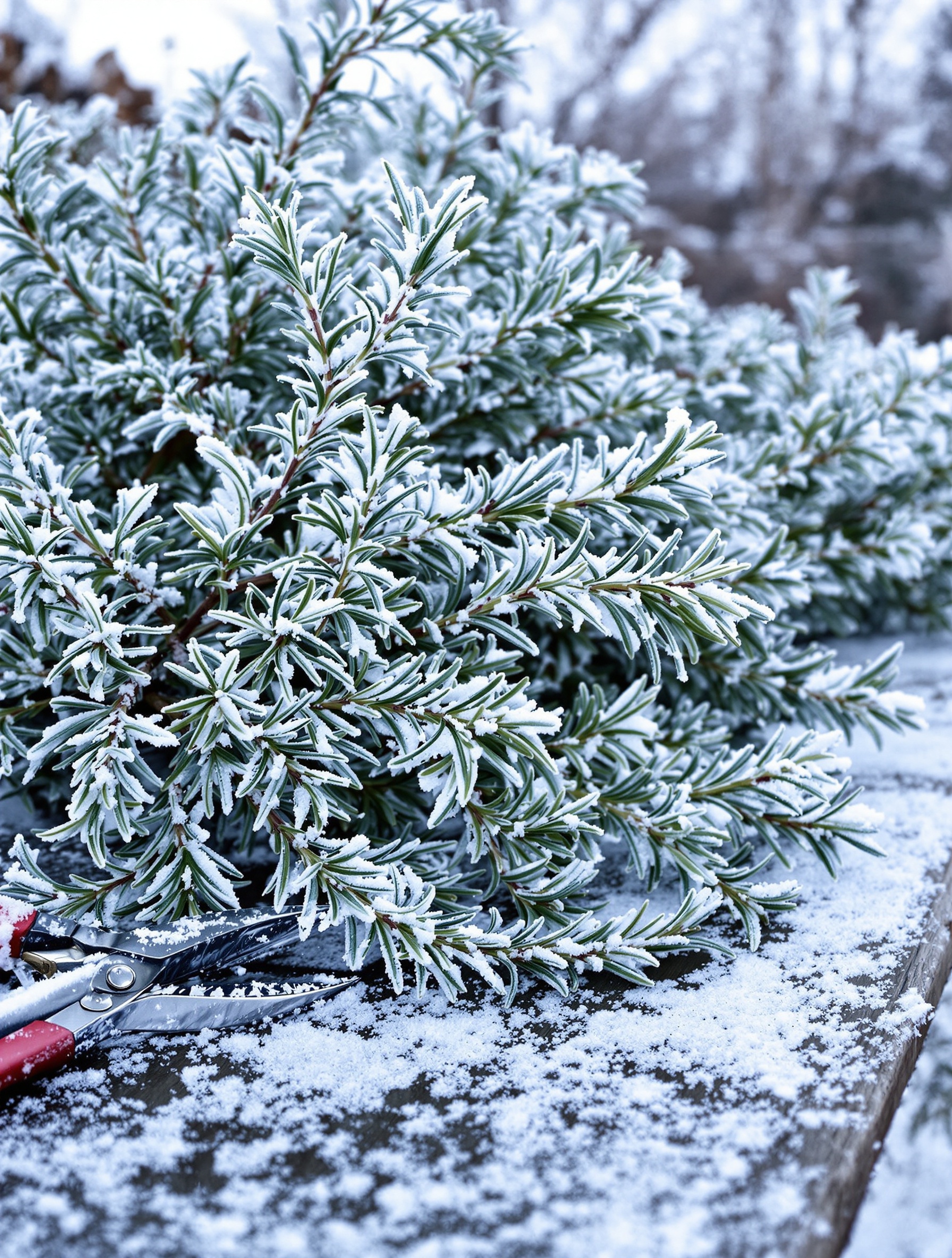 romarin sous la neige gelée