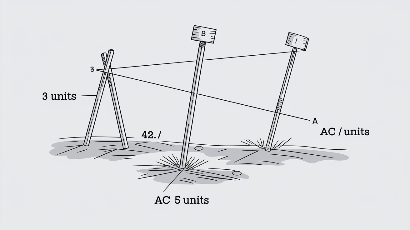 Méthode 3-4-5 tracée au sol avec piquets et cordeaux