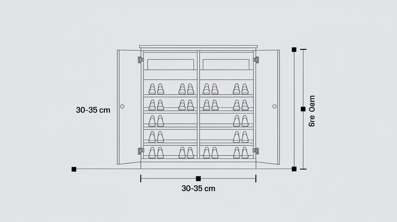 Schéma indiquant la profondeur idéale d’un meuble à chaussures