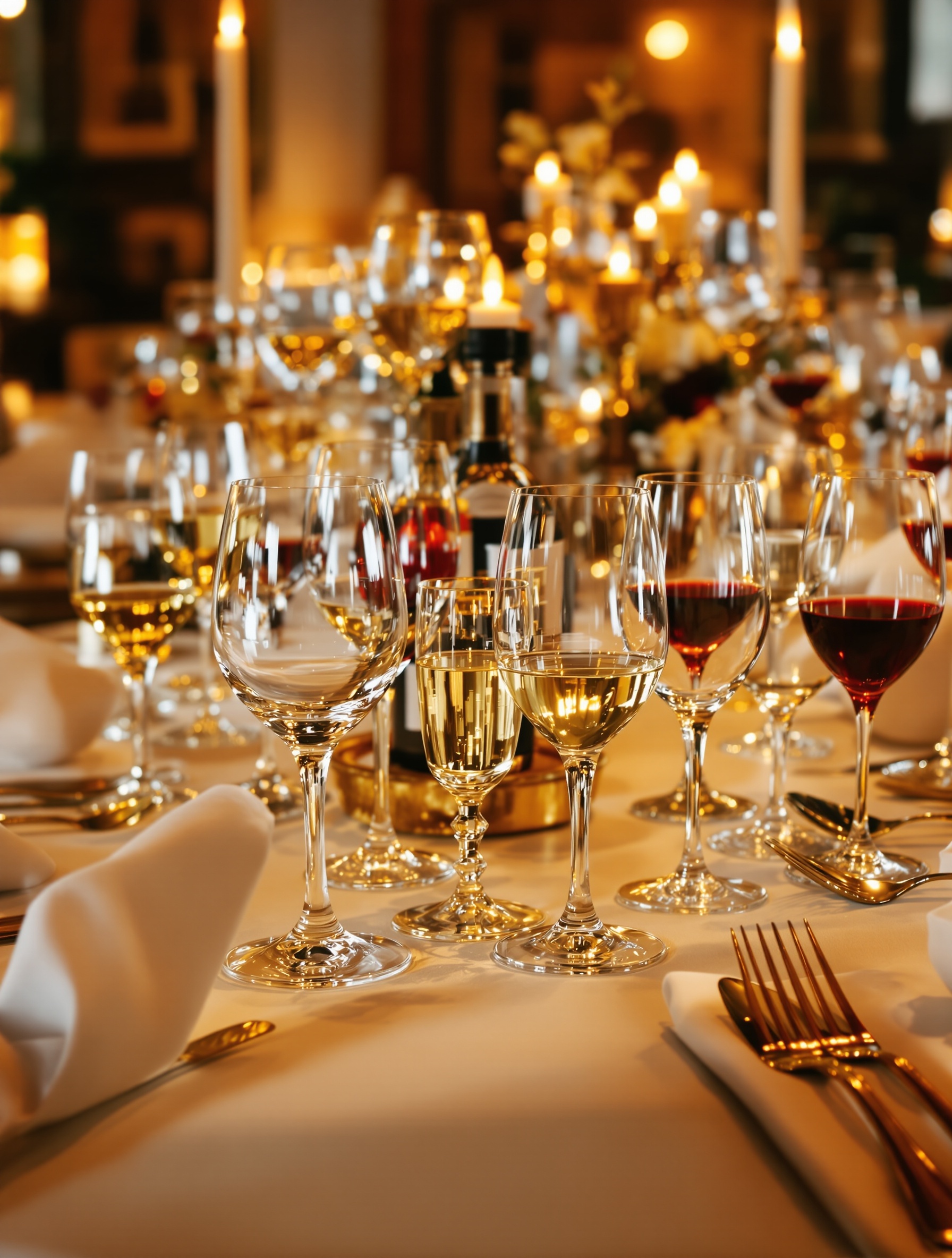 Table dressée façon chic sans être guindé, verres de toutes sortes alignés mais une pointe de désordre malicieux.