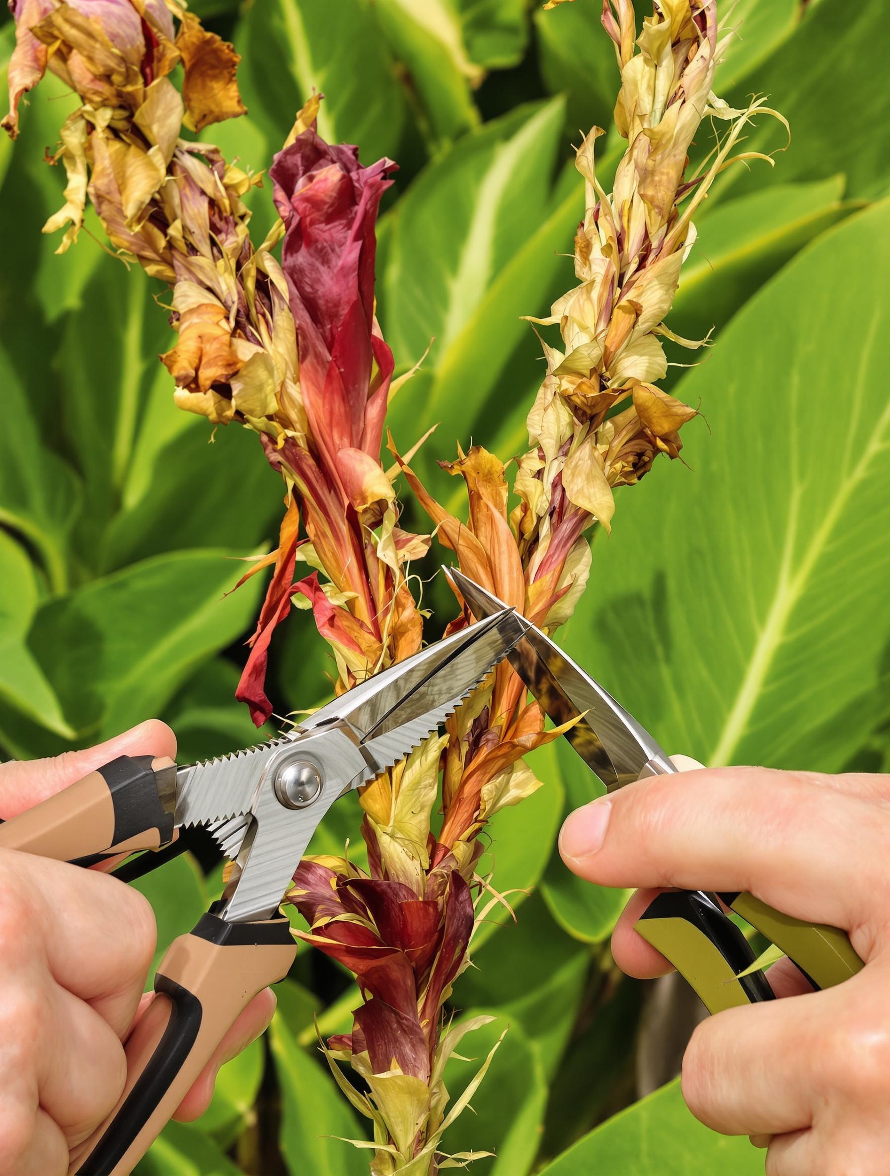 Tige de canna : taille d'une fleur fanée avec un sécateur précis