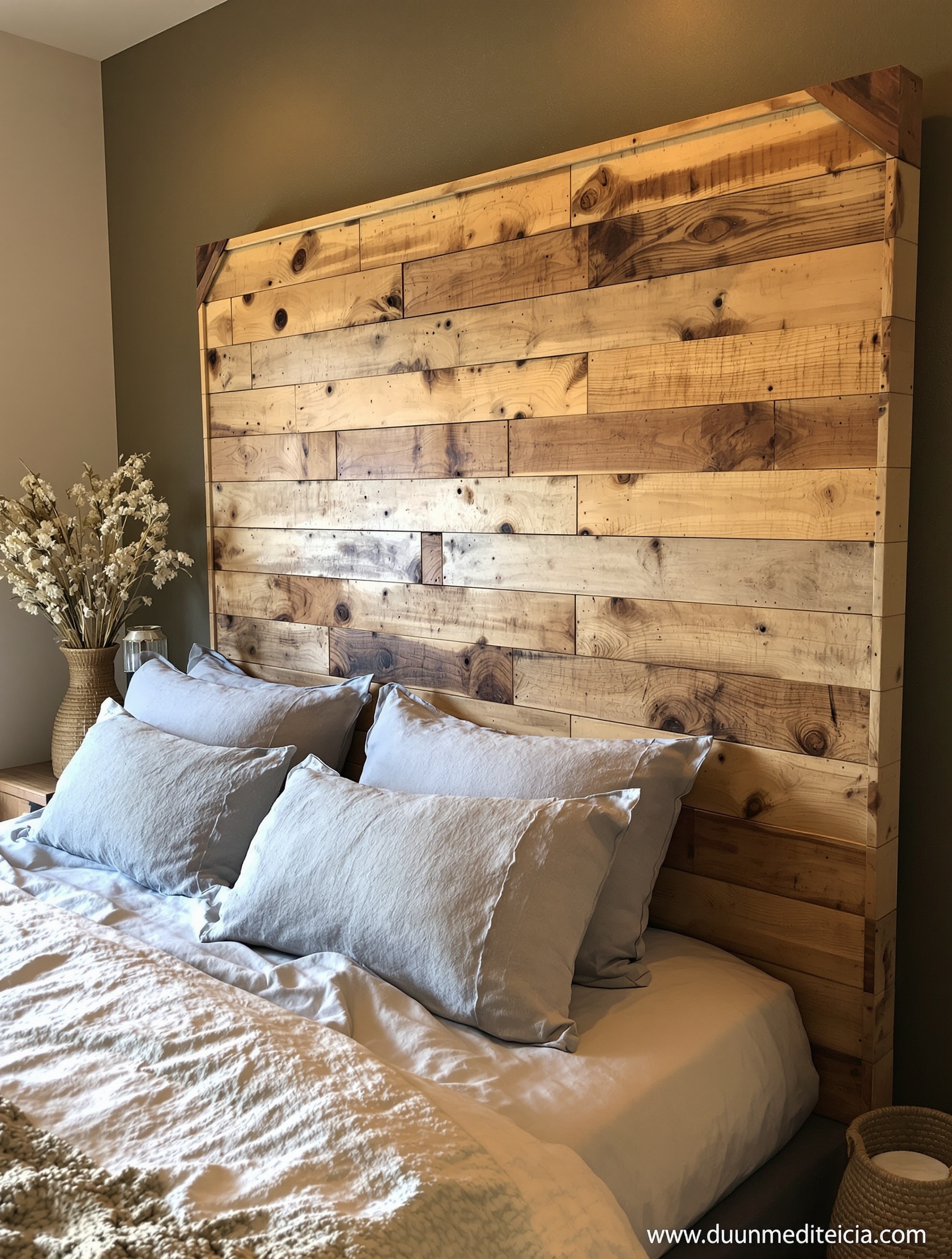 Tête de lit originale en bois de palette style récup'