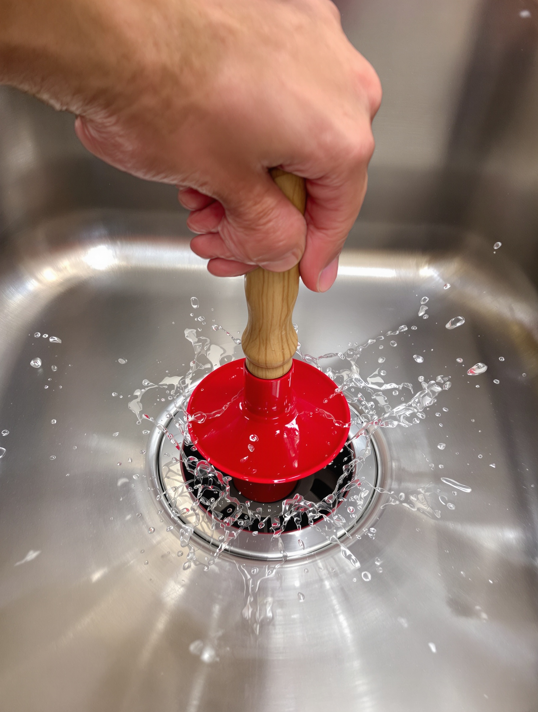 ventouse sur évier en action avec eau