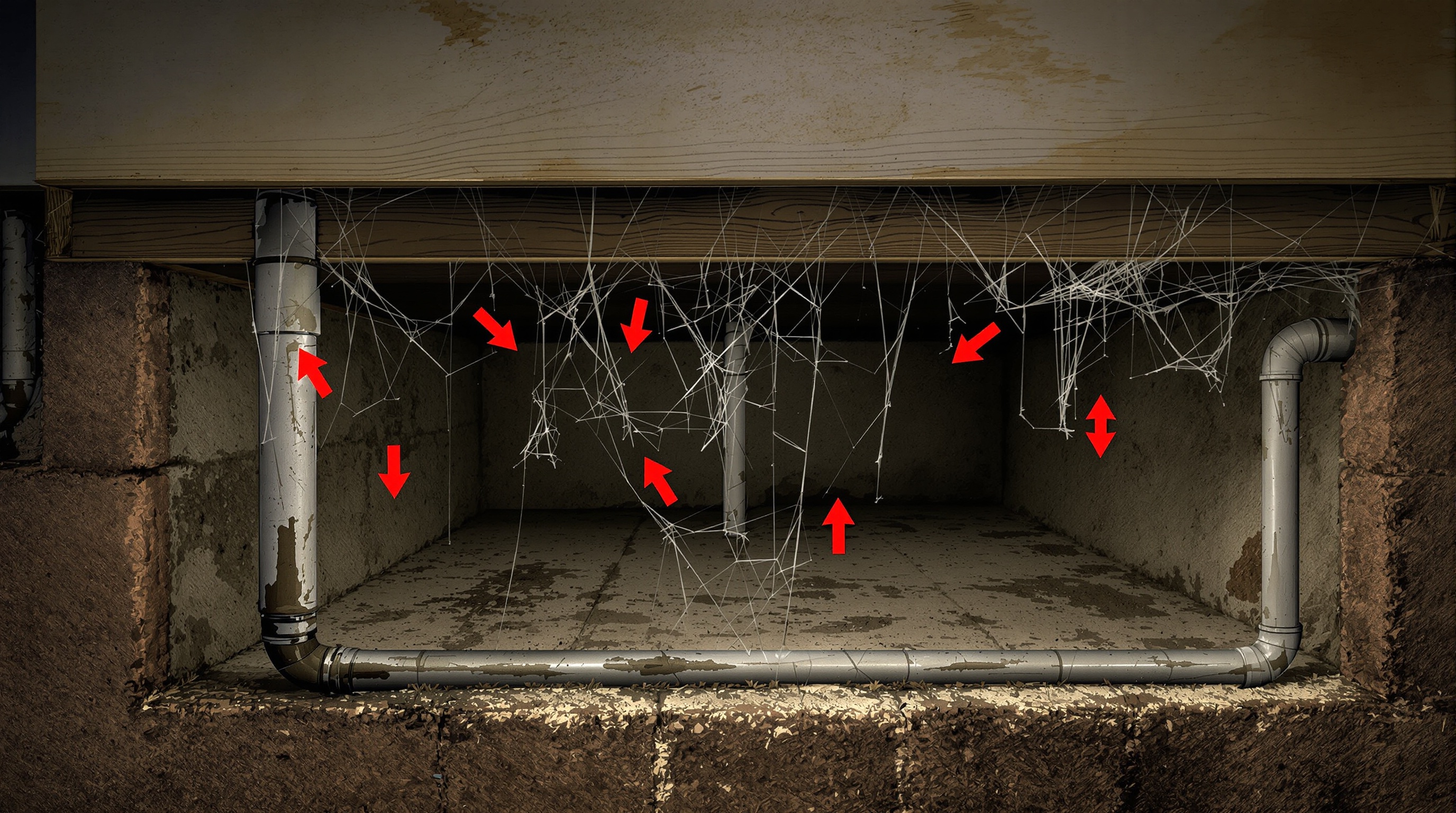 Coupe d'un vide sanitaire montrant les fuites de chaleur.