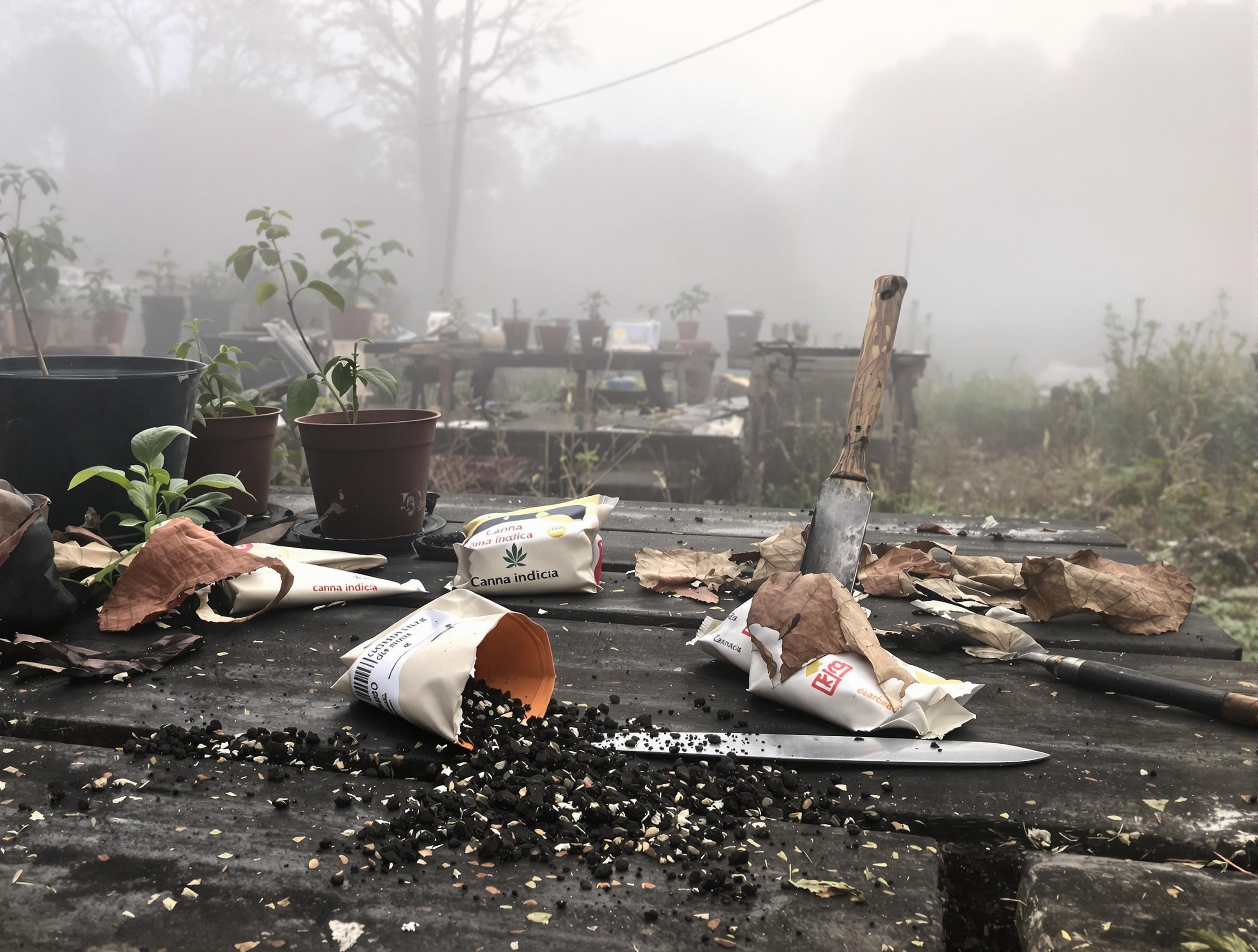 Potager avec bazar végétal, godet bancal et graines de canna indica scarifiées