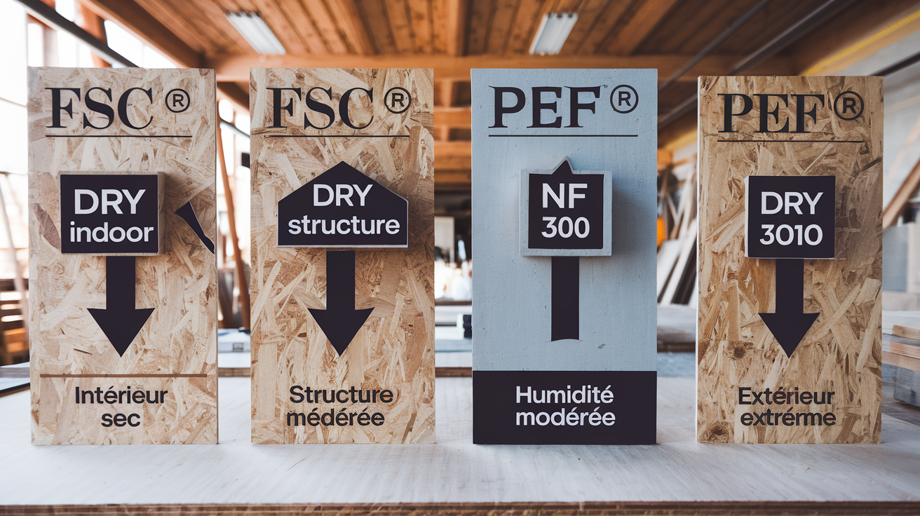 Schéma comparatif OSB 1 à 4 NF EN 300 usages labels